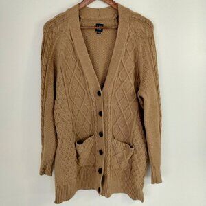 Gap Cardigan Women’s Size M Camel Relaxed Fit Boyfriend Sweater Cotton Blend